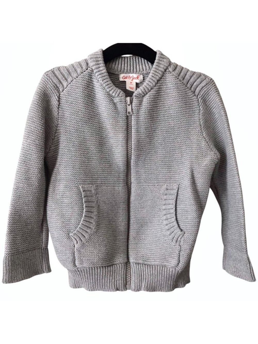 Boy's Cat & Jack Gray Knit Zip-Up Cardigan Sweater 2T